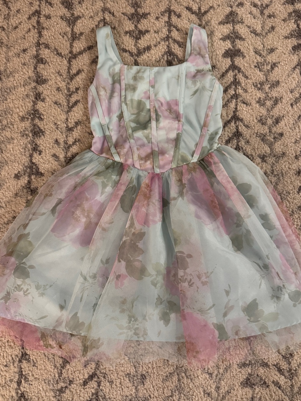 Pink & Violet Big Girls Sleeveless Printed Mesh Corseted Dress (Macy’s)